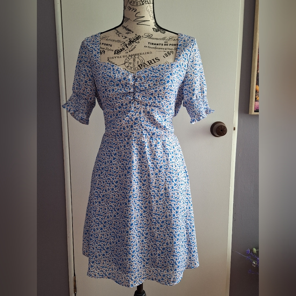 Altar'd State Blue and White Flutter Sleeve Sundress